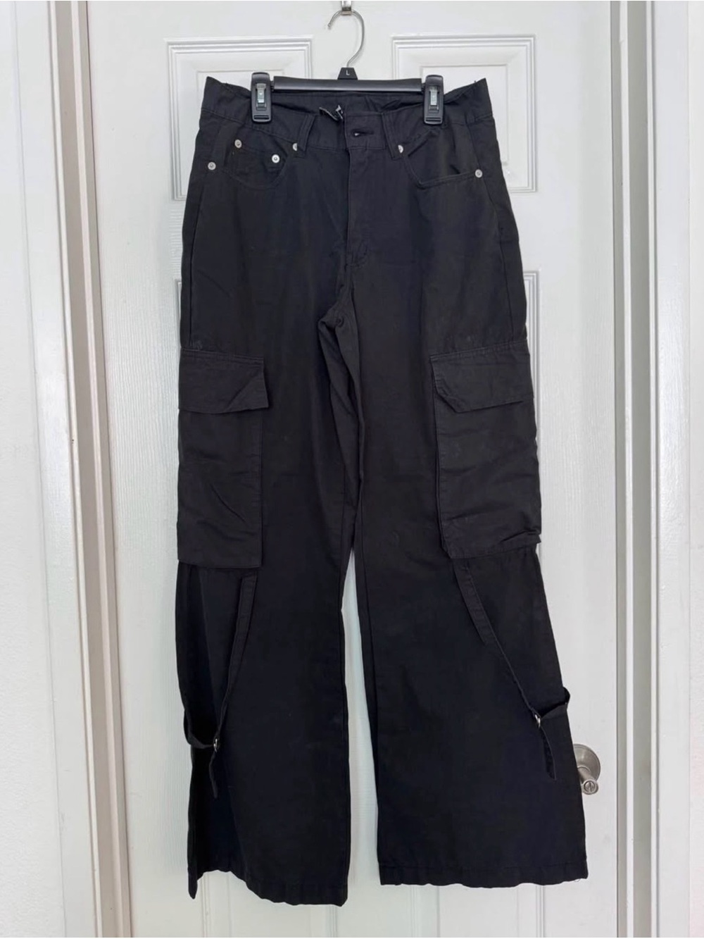 Forever 21 Black Wide-Leg Cargo Jeans with Strap Details